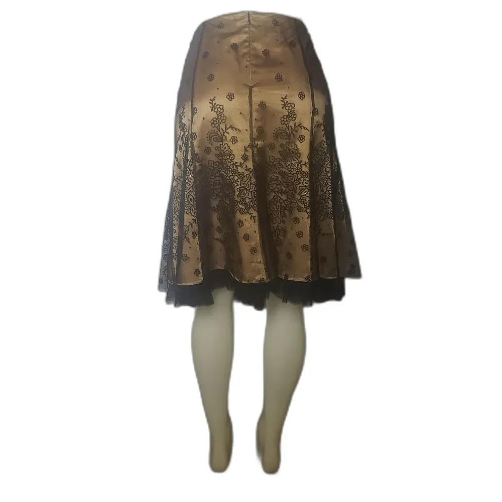 Adrianna Papell Skirt Floral Embroidered Satin Mesh Overlay Formal Womens 14